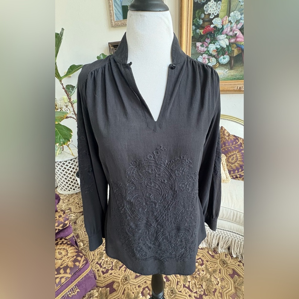 Soft Surroundings Black Embroidered Blouse